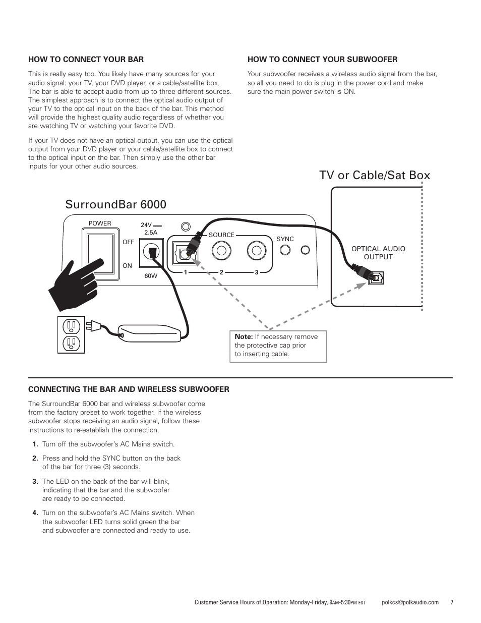 Tv or cable/sat box surroundbar 6000 | Polk Audio SurroundBar IHT 6000 Instant Home Theater AM1600-A User Manual | Page 7 / 32