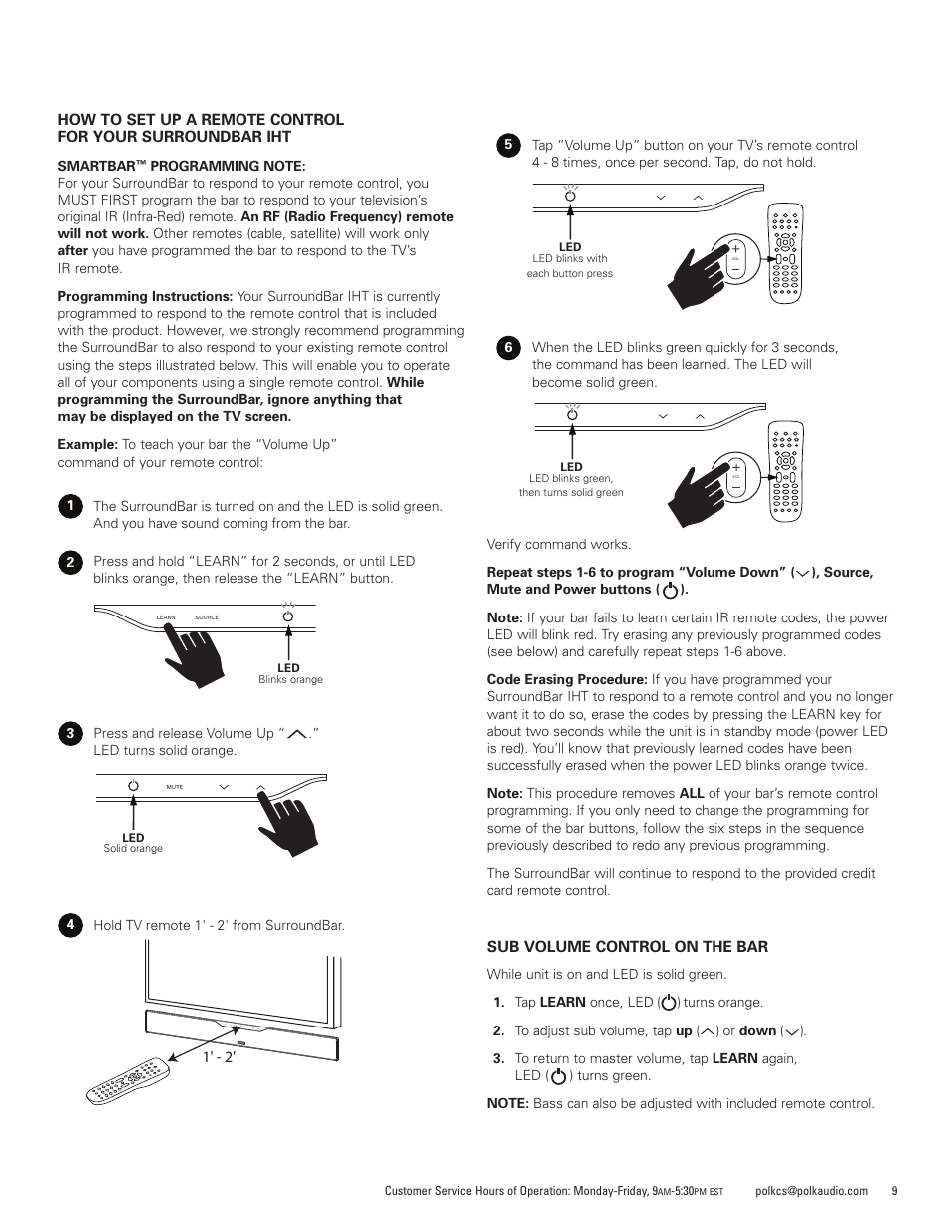 Polk Audio SurroundBar IHT 6000 Instant Home Theater AM1600-A User Manual | Page 9 / 32