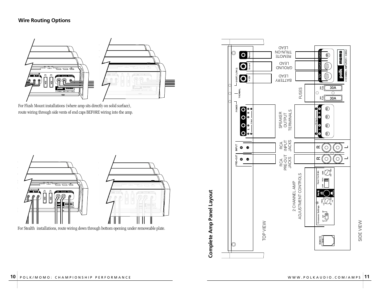 Complete amp panel layout, Wire routing options | Polk Audio CARBON SERIES C300.2 User Manual | Page 6 / 13