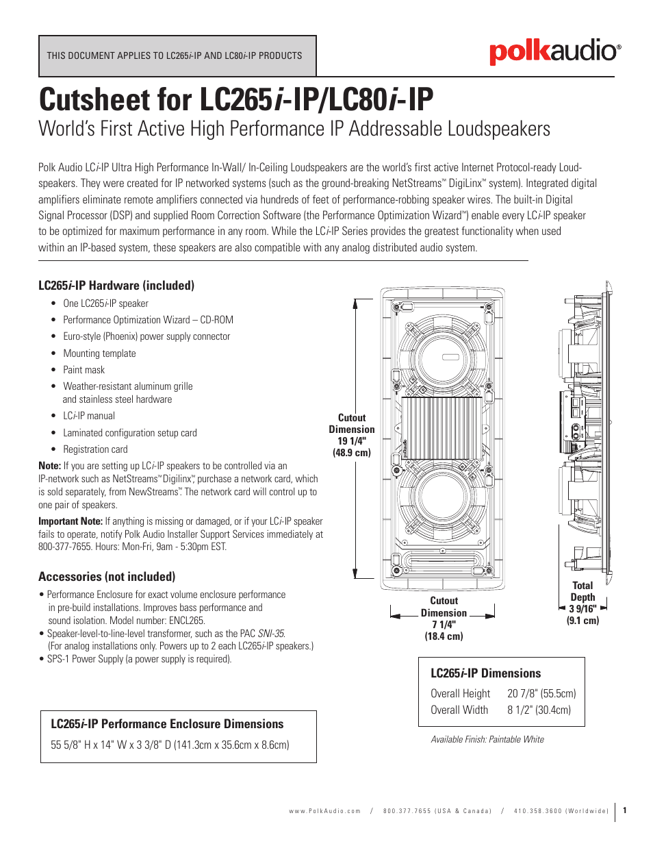 Polk Audio LC265i-IP  EN User Manual | 4 pages