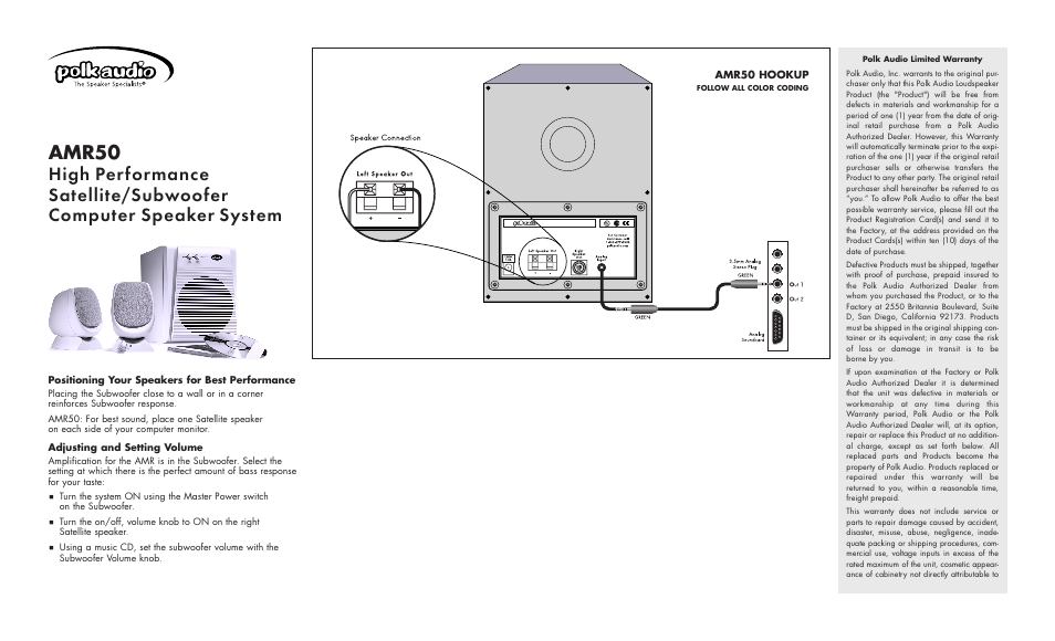 Polk Audio AMR50 User Manual | 2 pages