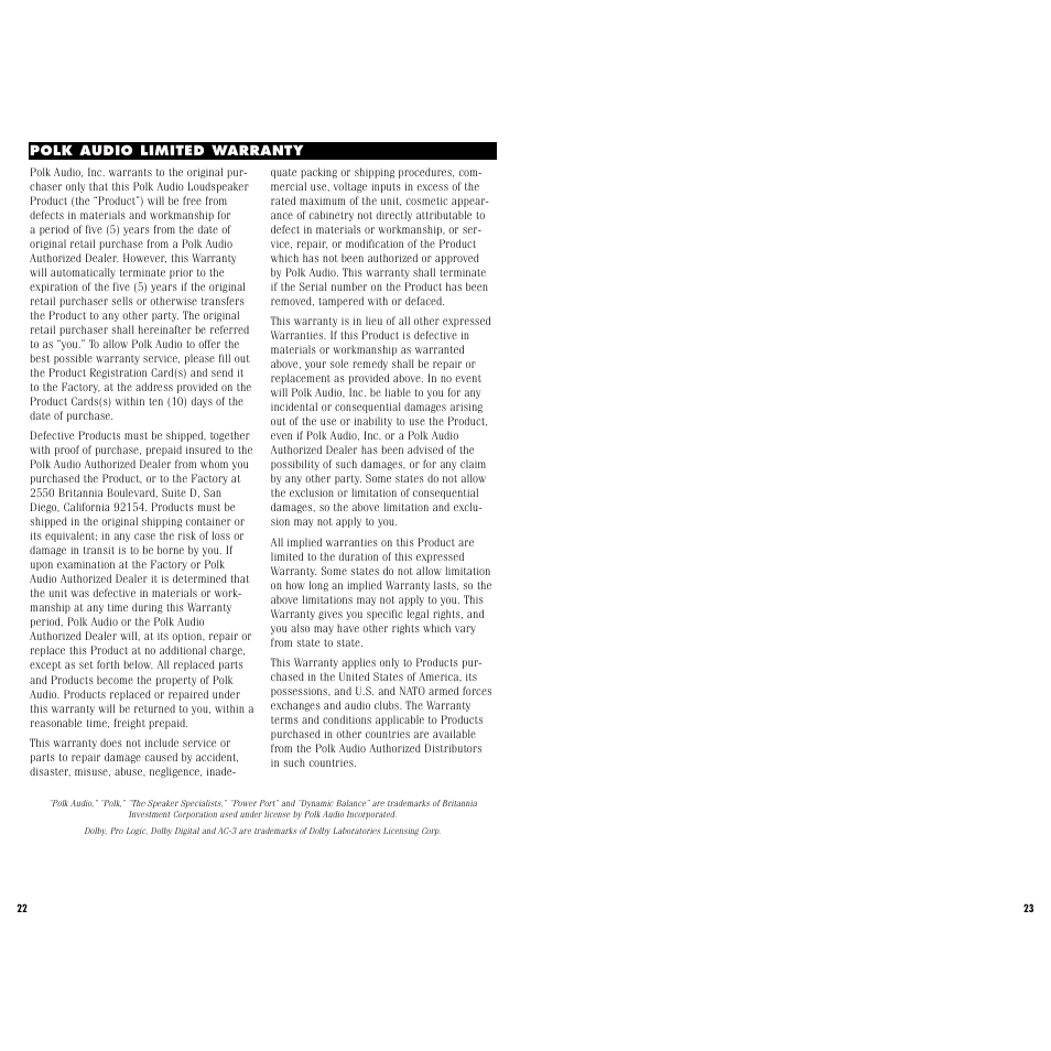 Polk Audio RT15 User Manual | Page 12 / 12