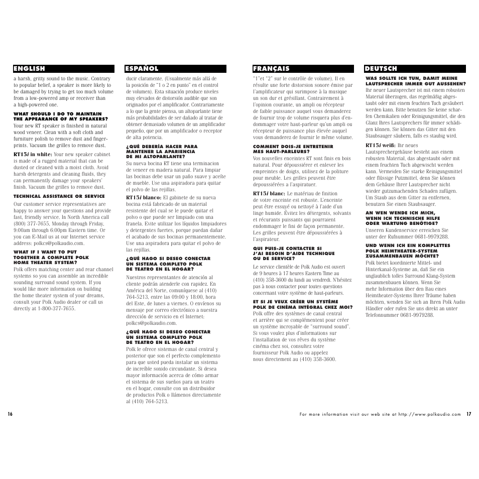 Polk Audio RT15 User Manual | Page 9 / 12