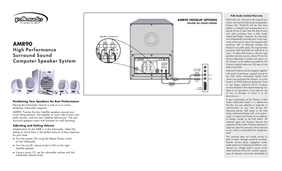 Polk Audio Loudspeaker AMR90 User Manual | 2 pages