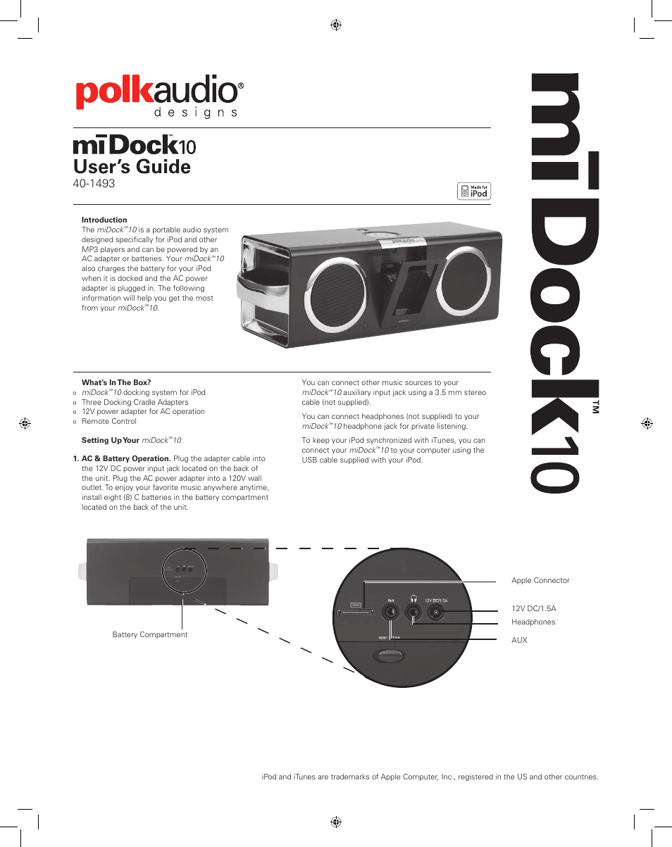 Polk Audio mi Dock 10 40-1493 User Manual | 4 pages