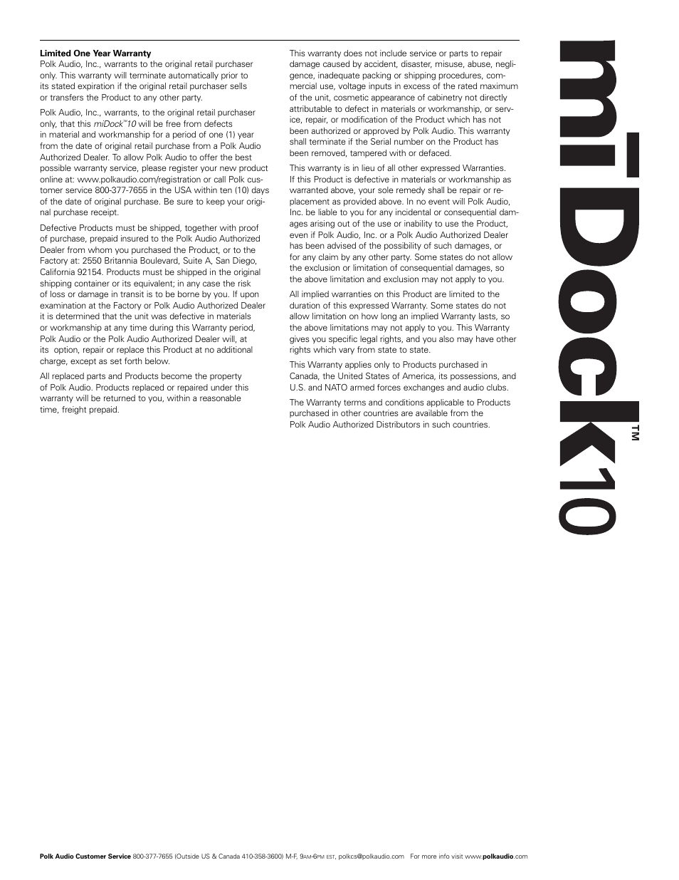 Polk Audio mi Dock 10 40-1493 User Manual | Page 4 / 4