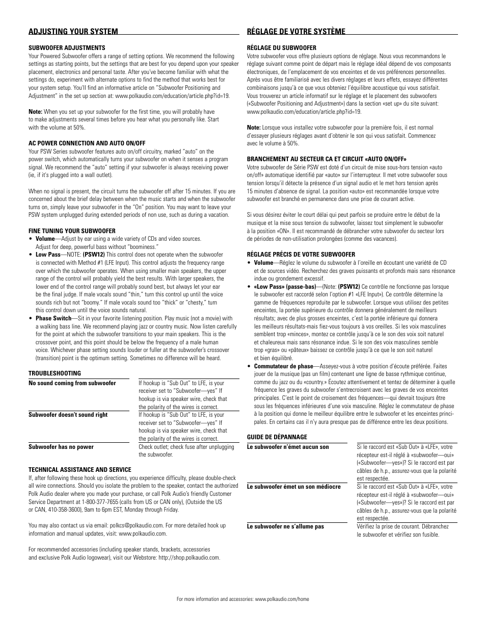 Polk Audio PSW10 User Manual | Page 13 / 19