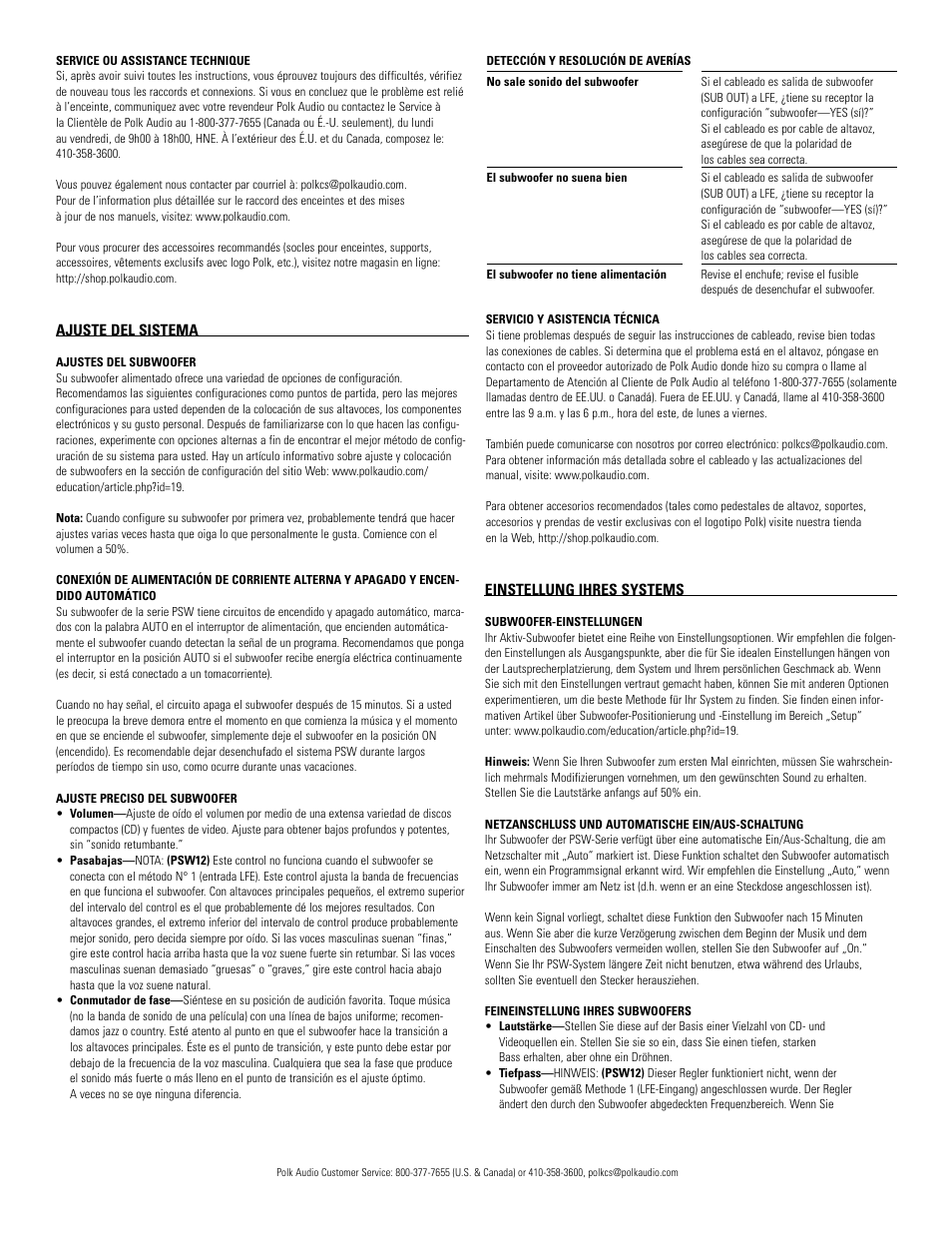 Polk Audio PSW10 User Manual | Page 14 / 19