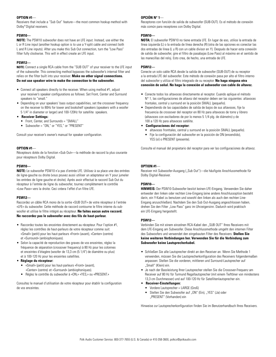 Polk Audio PSW10 User Manual | Page 8 / 19