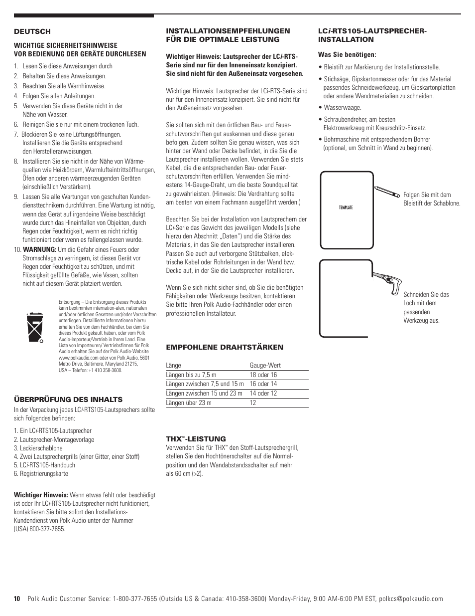 Polk Audio LCi-RTS105 User Manual | Page 10 / 28