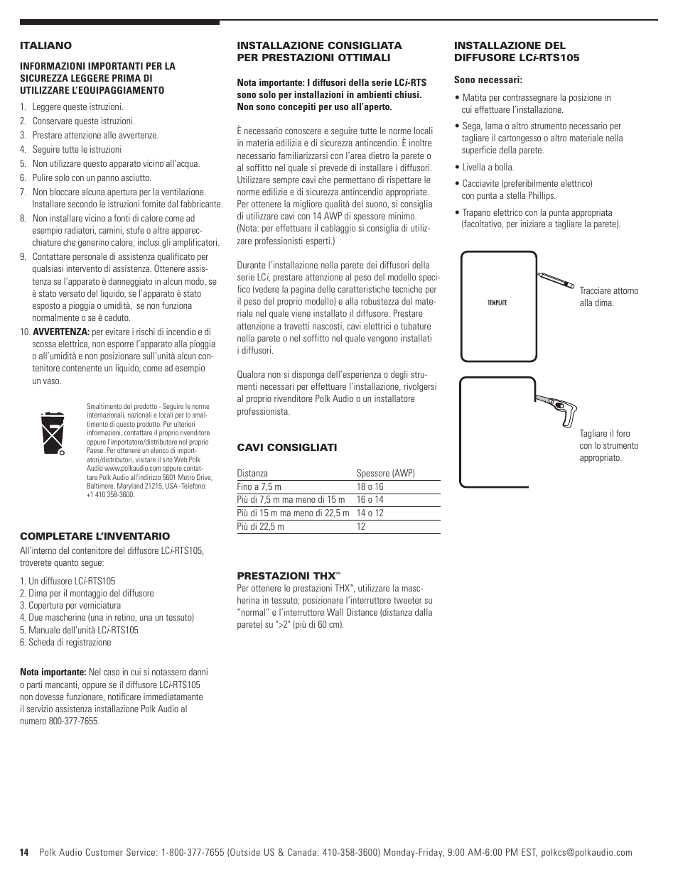 Polk Audio LCi-RTS105 User Manual | Page 14 / 28