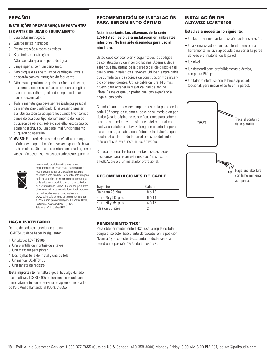 Polk Audio LCi-RTS105 User Manual | Page 18 / 28