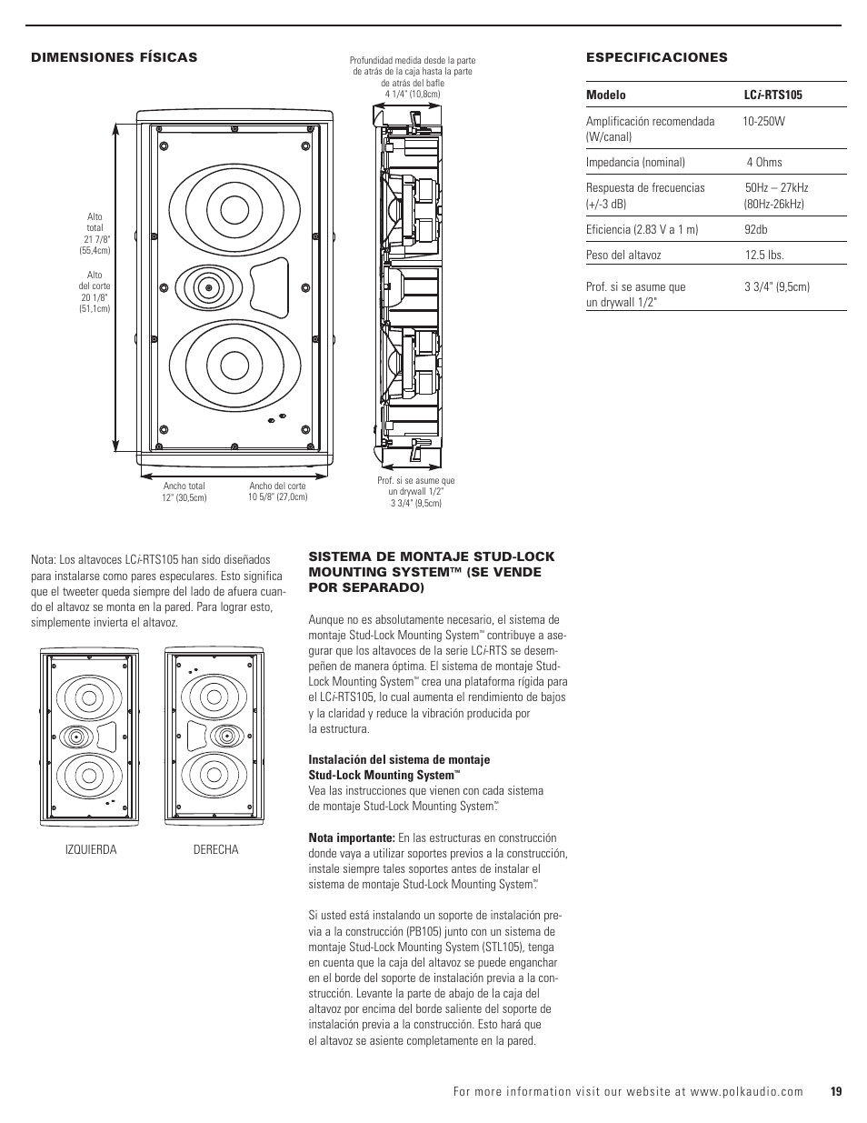 Polk Audio LCi-RTS105 User Manual | Page 19 / 28