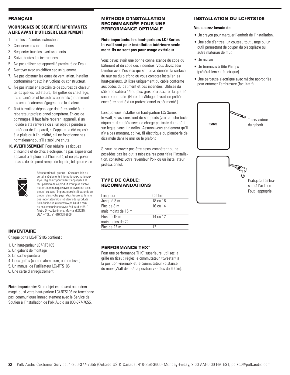 Polk Audio LCi-RTS105 User Manual | Page 22 / 28