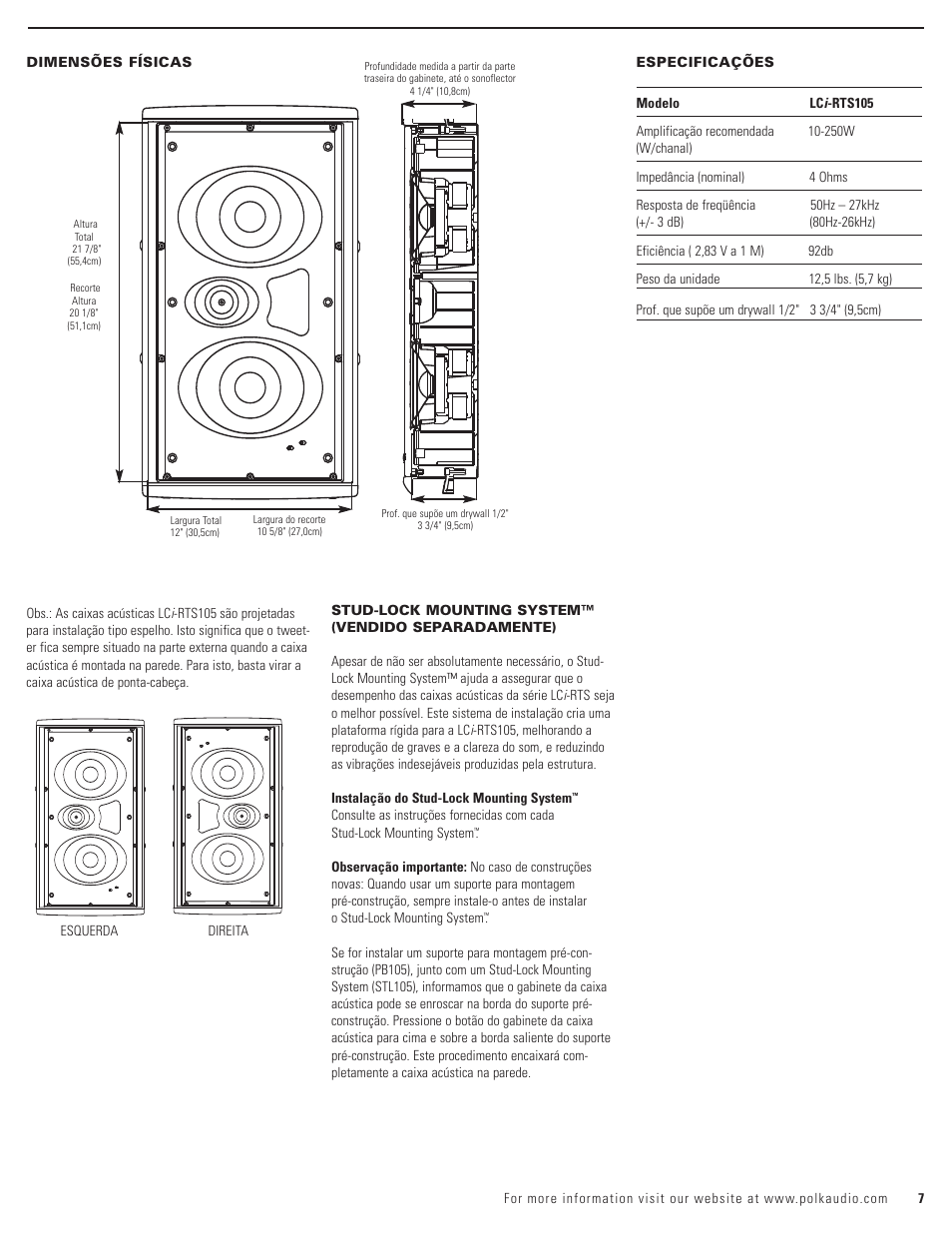 Polk Audio LCi-RTS105 User Manual | Page 7 / 28