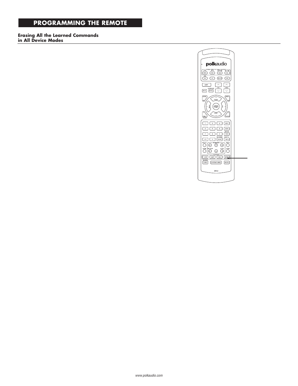 Programming the remote | Polk Audio DR-3 User Manual | Page 11 / 16