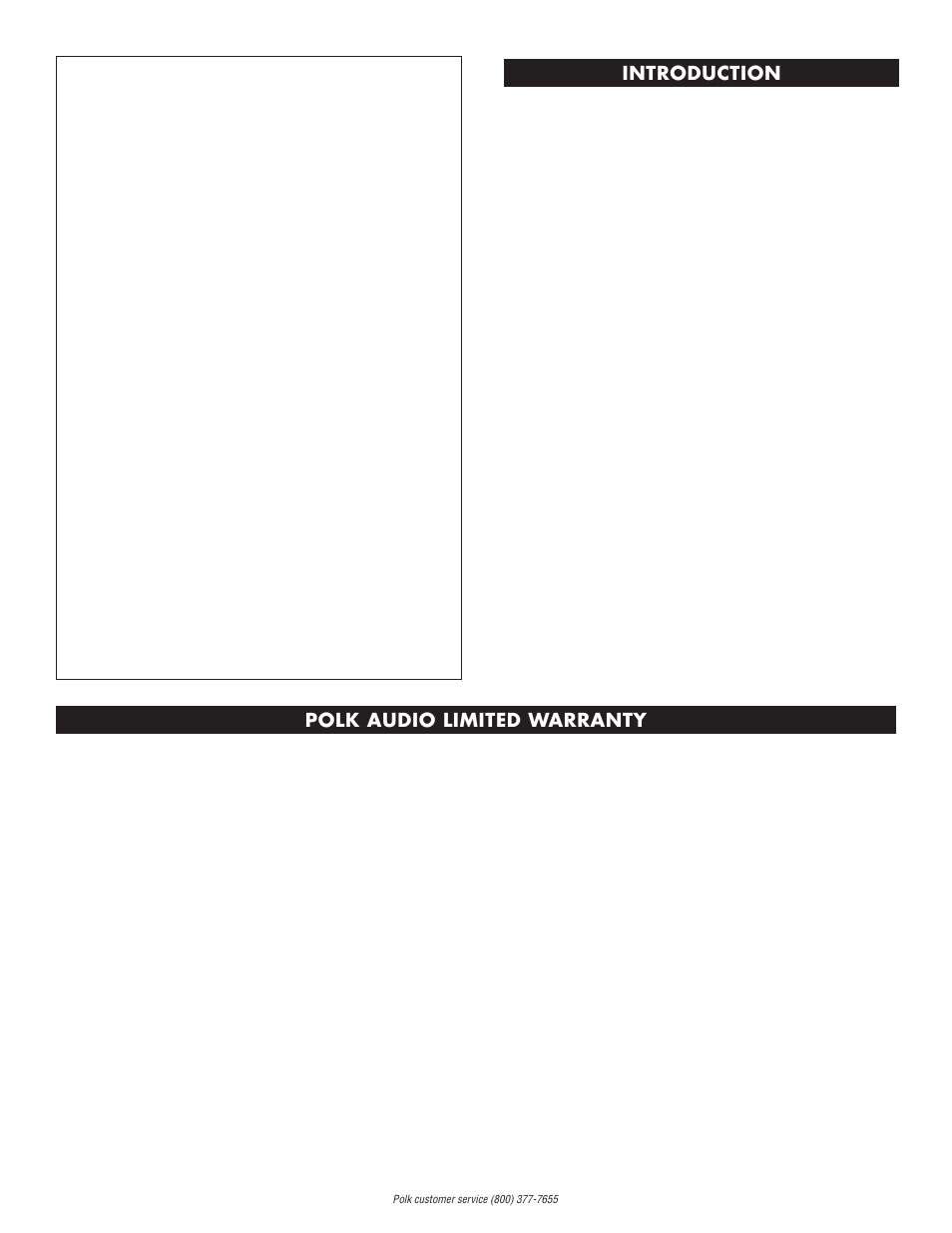 Introduction, Polk audio limited warranty | Polk Audio DR-3 User Manual | Page 2 / 16