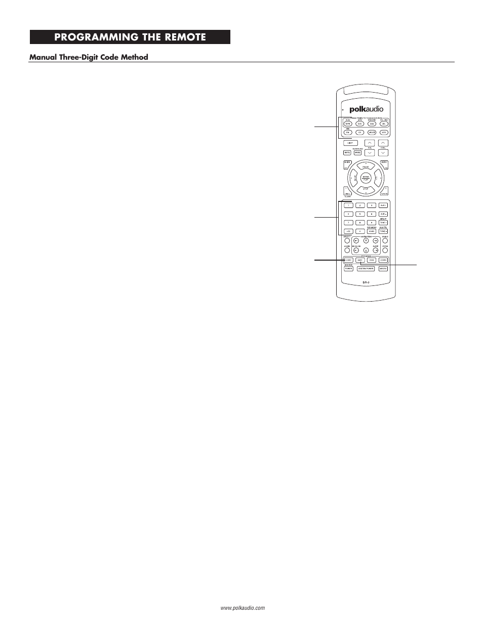 Programming the remote | Polk Audio DR-3 User Manual | Page 7 / 16