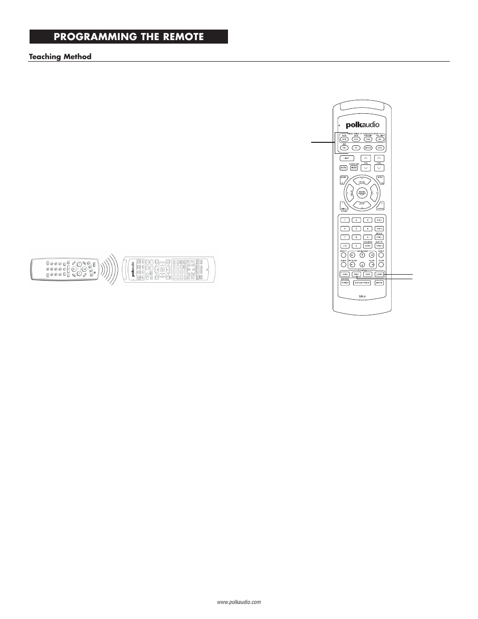 Programming the remote | Polk Audio DR-3 User Manual | Page 9 / 16