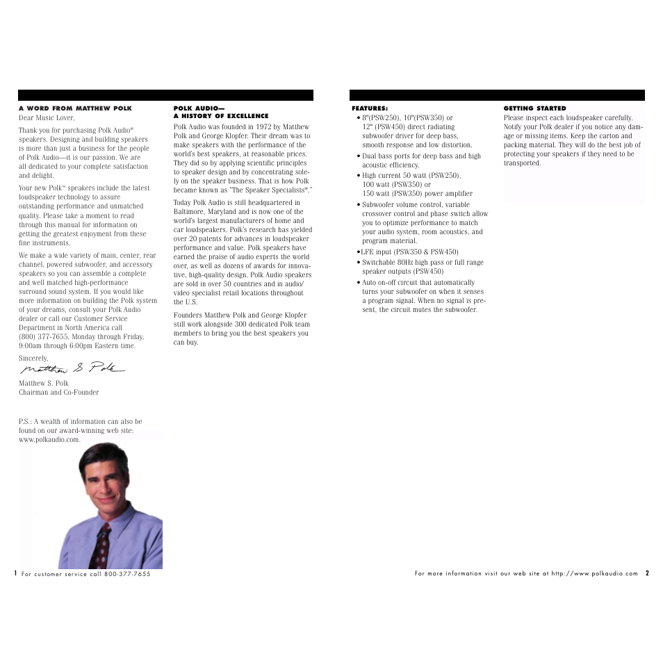 Polk Audio PSW 450 User Manual | Page 2 / 20