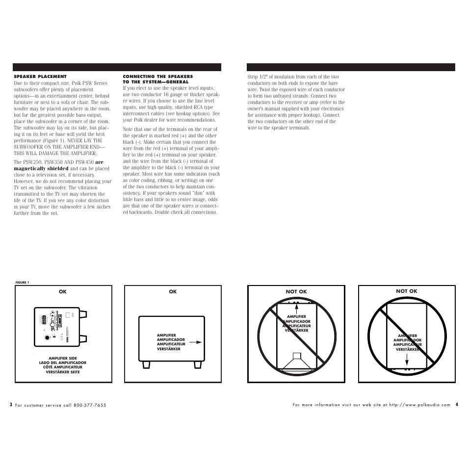 Placement, Connections | Polk Audio PSW 450 User Manual | Page 4 / 20