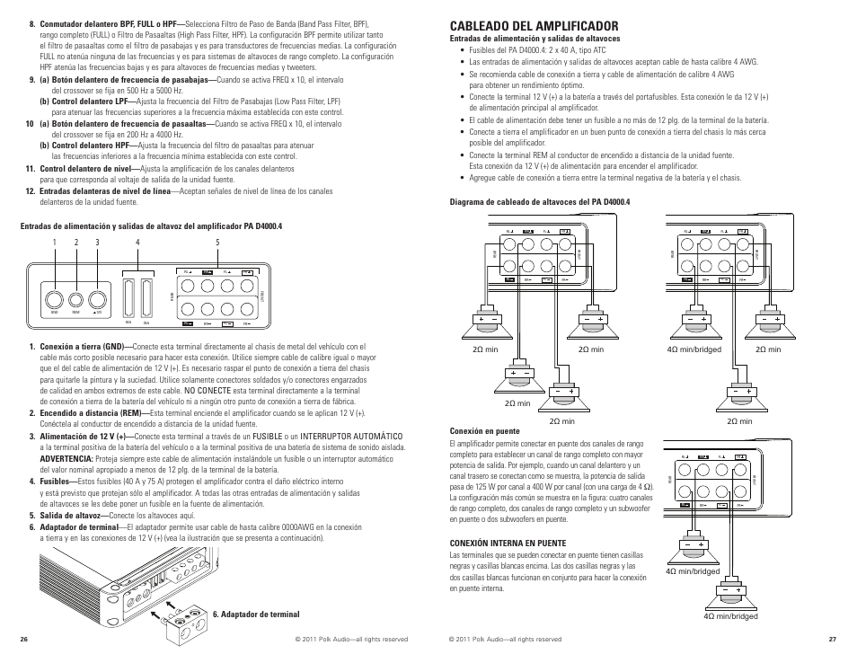 Cableado del amplificador | Polk Audio PAD4000.4 User Manual | Page 14 / 34