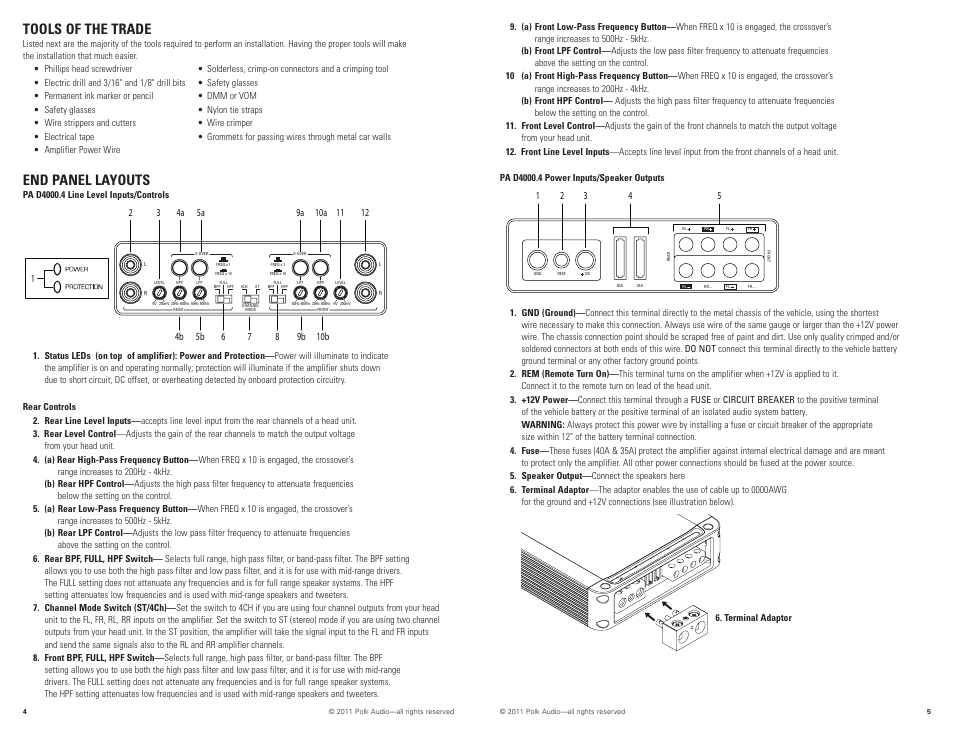 Tools of the trade, End panel layouts | Polk Audio PAD4000.4 User Manual | Page 3 / 34