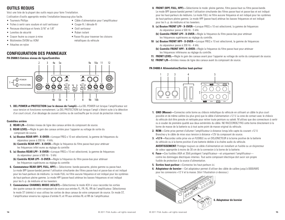 Outils requis, Configuration des panneaux | Polk Audio PAD4000.4 User Manual | Page 8 / 34