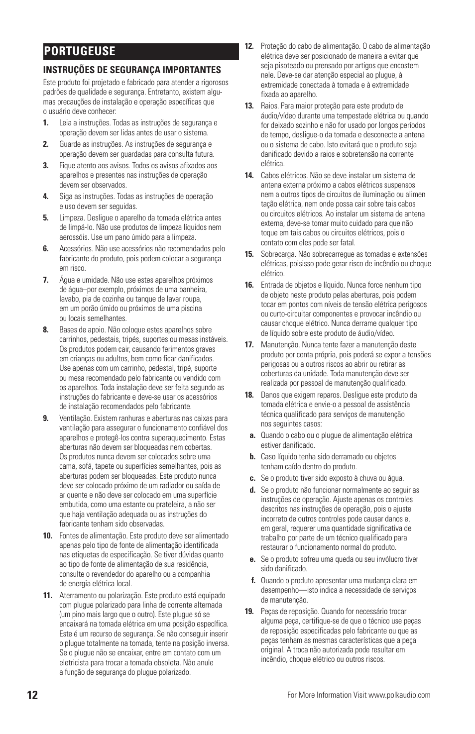 Portugeuse 12 | Polk Audio OWM3 User Manual | Page 12 / 24