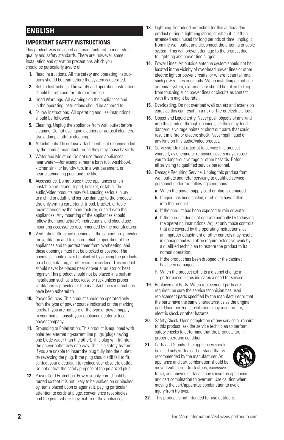 English | Polk Audio OWM3 User Manual | Page 2 / 24