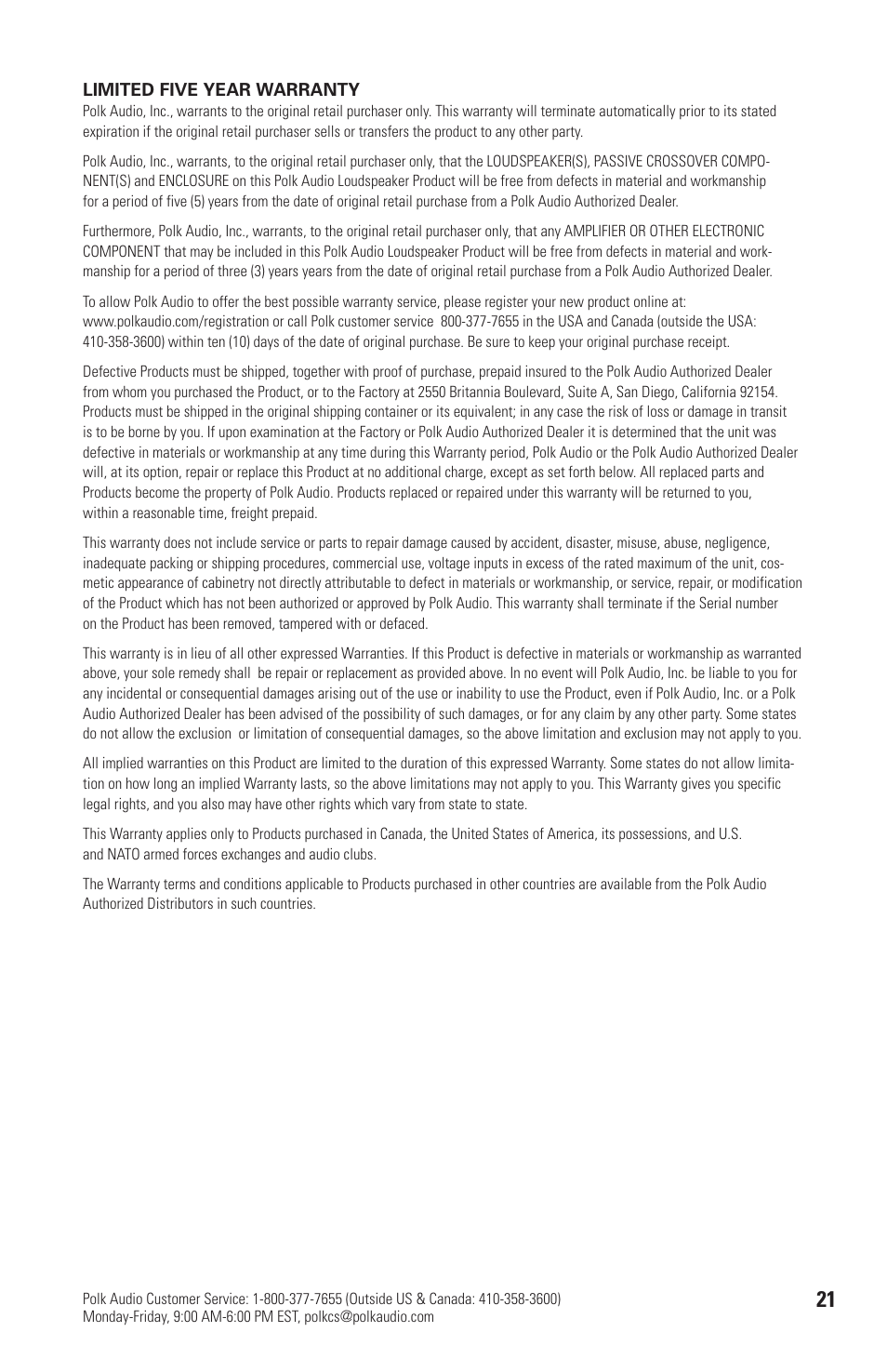 Polk Audio OWM3 User Manual | Page 21 / 24
