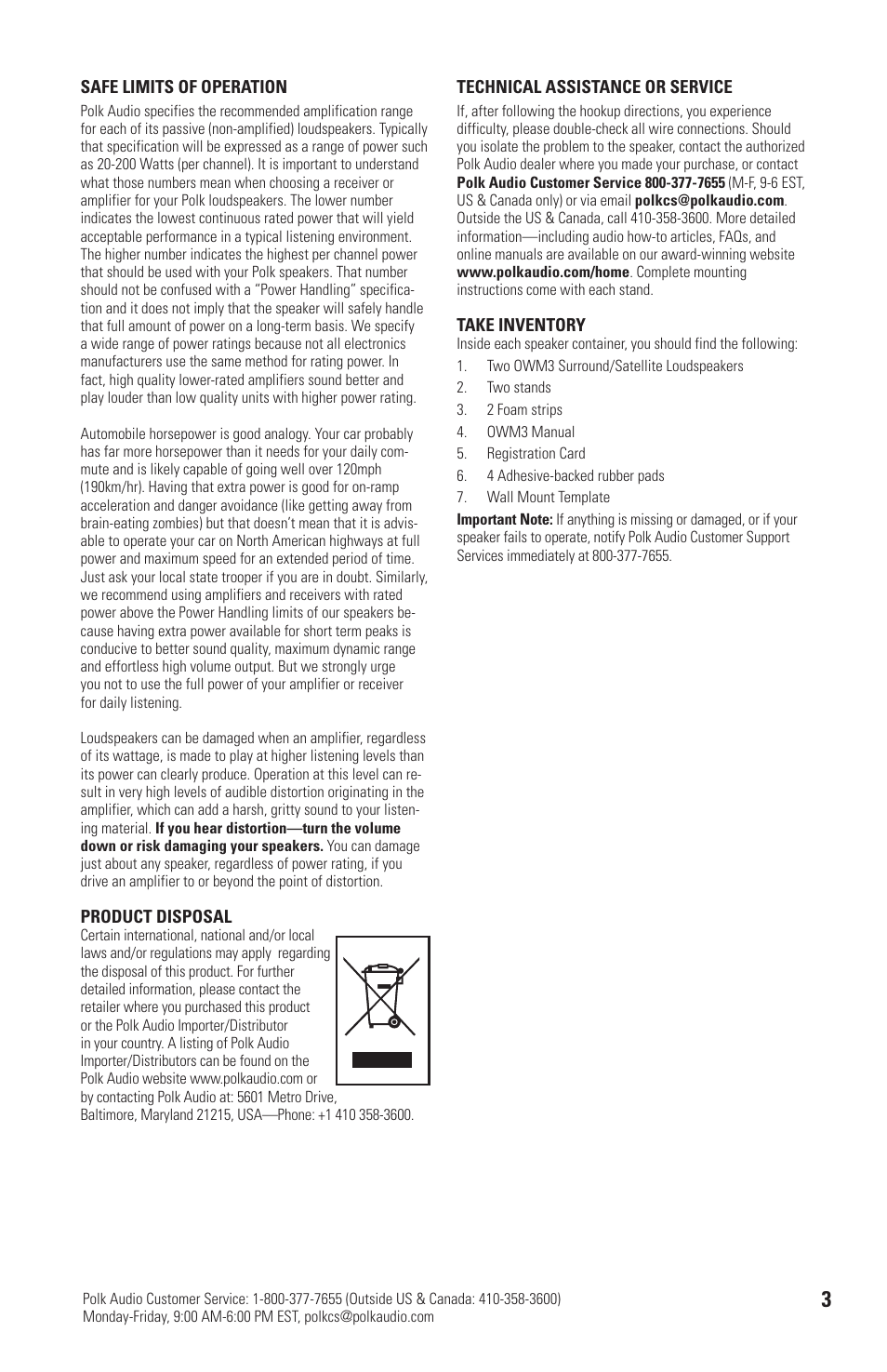 Polk Audio OWM3 User Manual | Page 3 / 24