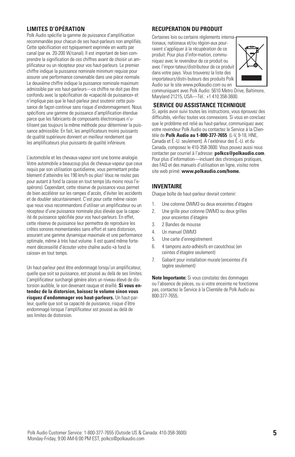 Polk Audio OWM3 User Manual | Page 5 / 24