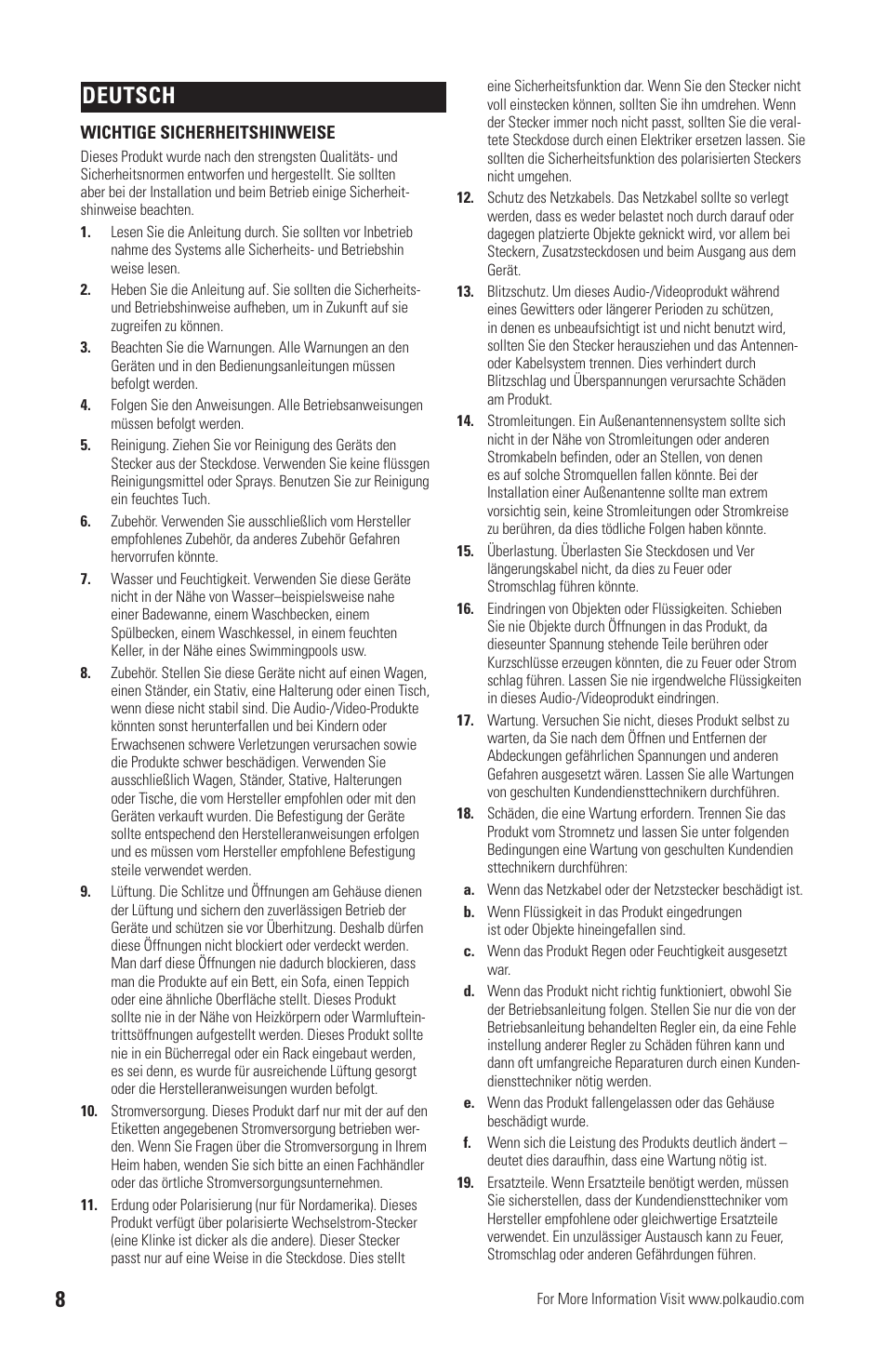 Deutsch | Polk Audio OWM3 User Manual | Page 8 / 24