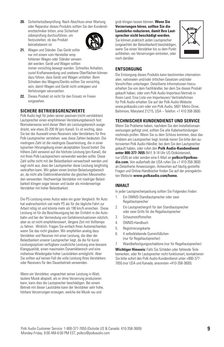 Polk Audio OWM3 User Manual | Page 9 / 24