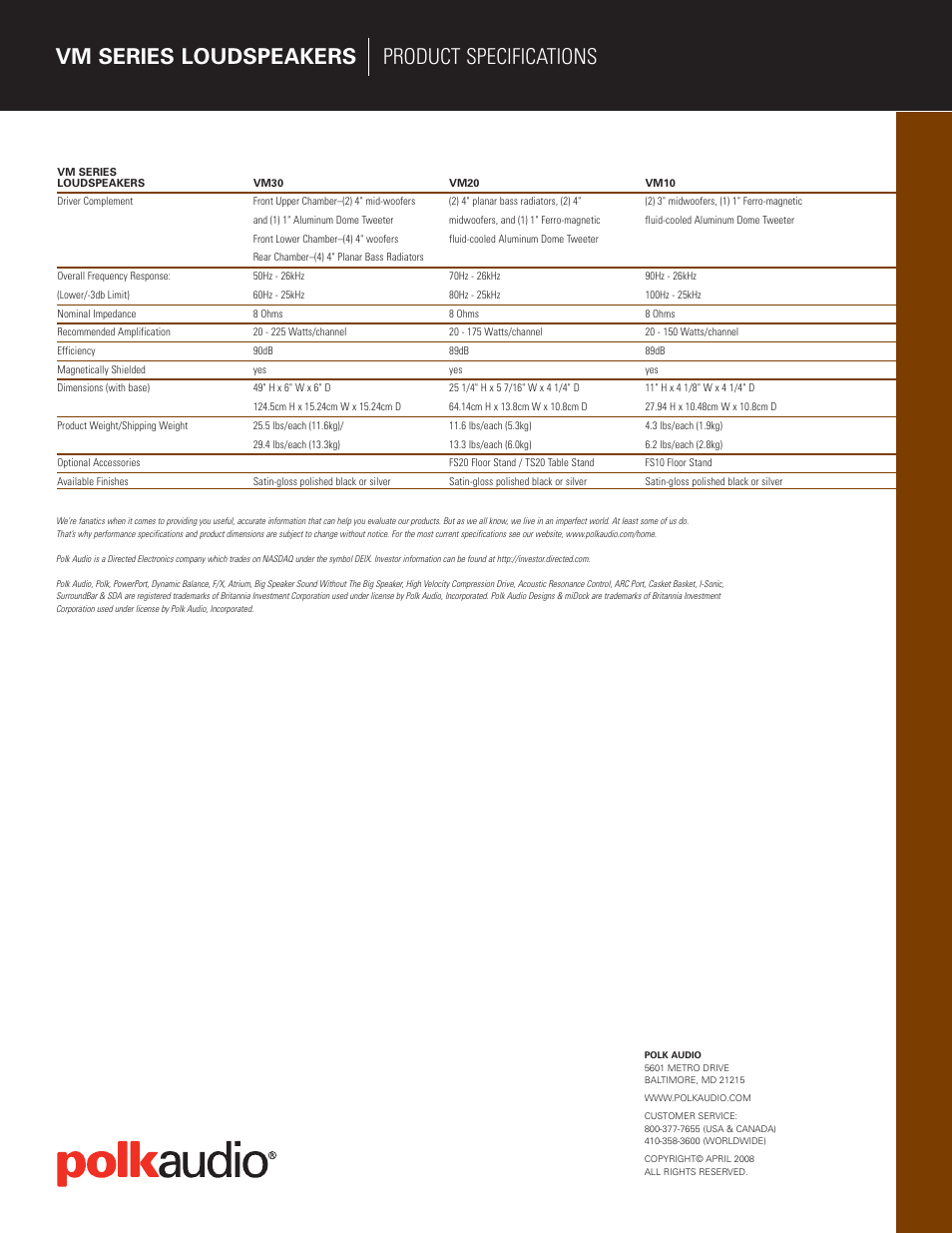 Polk Audio VM Series User Manual | Page 4 / 4