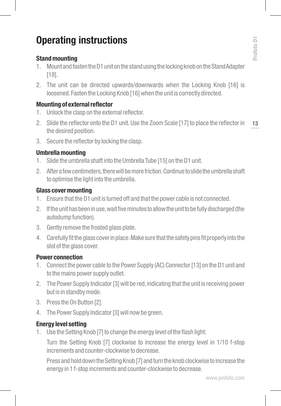 Operating instructions | Profoto D1 250 User Manual | Page 13 / 24