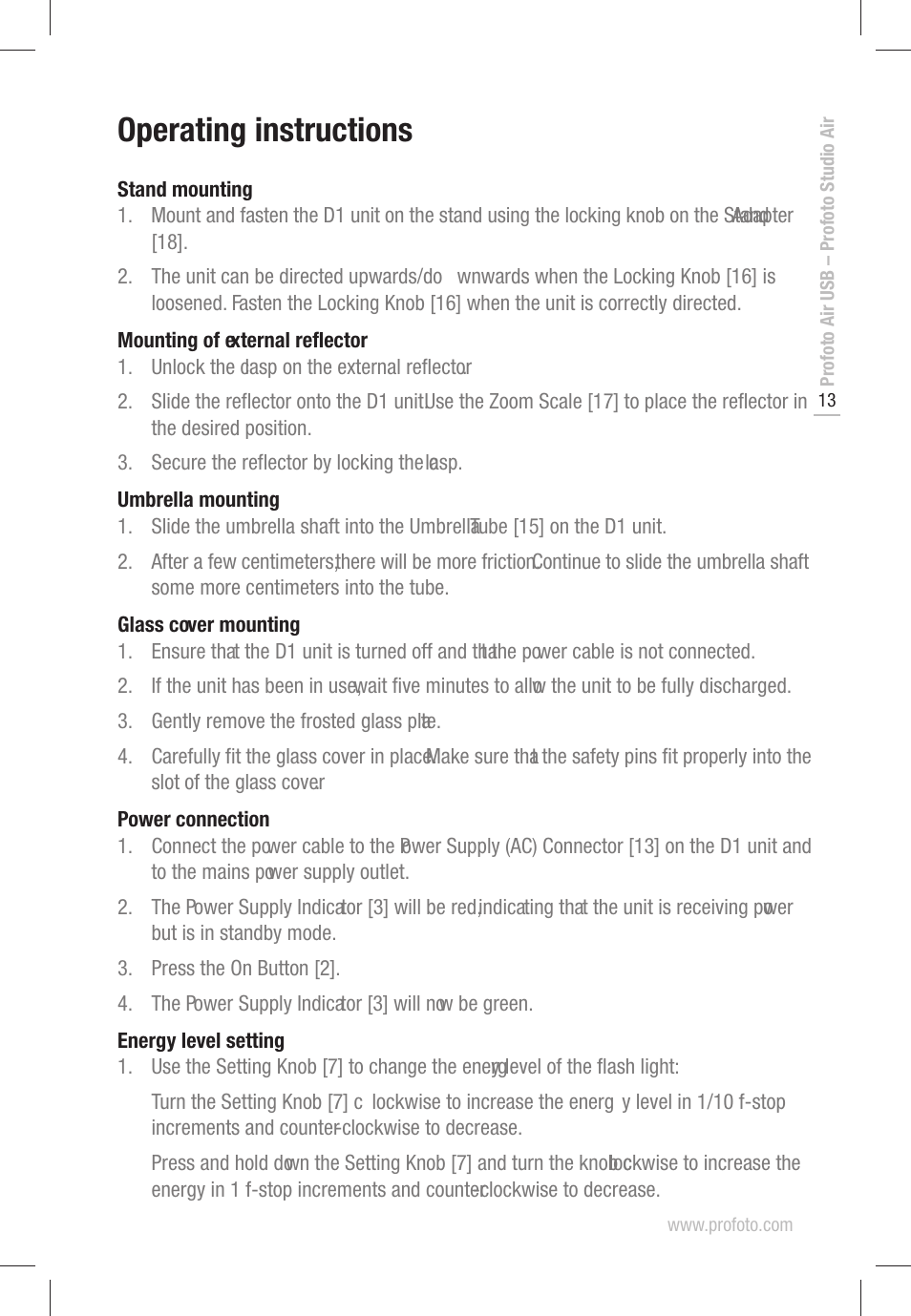 Operating instructions | Profoto D1 500 AIR User Manual | Page 13 / 24