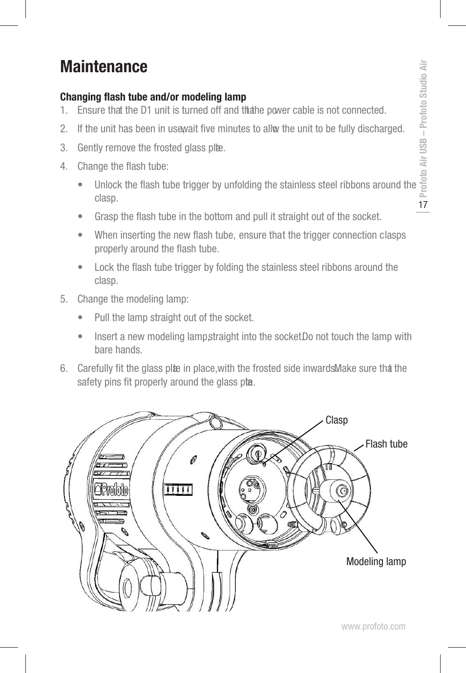 Maintenance | Profoto D1 500 AIR User Manual | Page 17 / 24