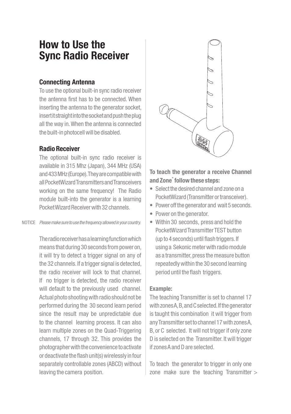 Profoto Sync Radio Receiver User Manual | 2 pages