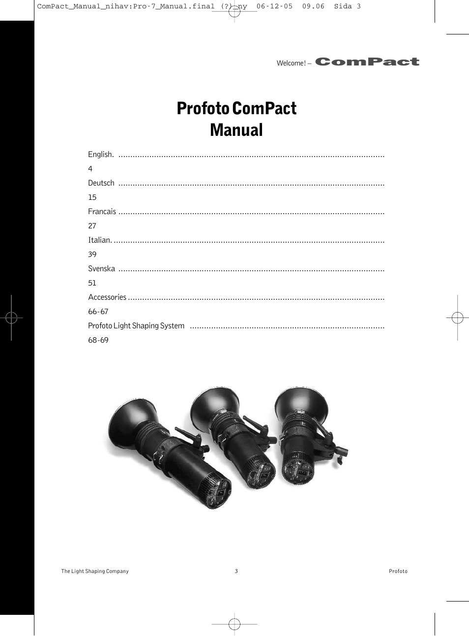 Profoto compact manual, Compact | Profoto ComPact 300 User Manual | Page 3 / 72