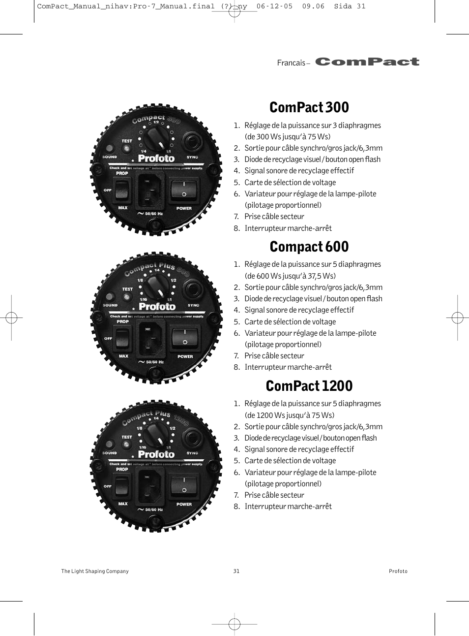 Compact 300, Compact 600, Compact 1200 | Compact | Profoto ComPact 300 User Manual | Page 31 / 72