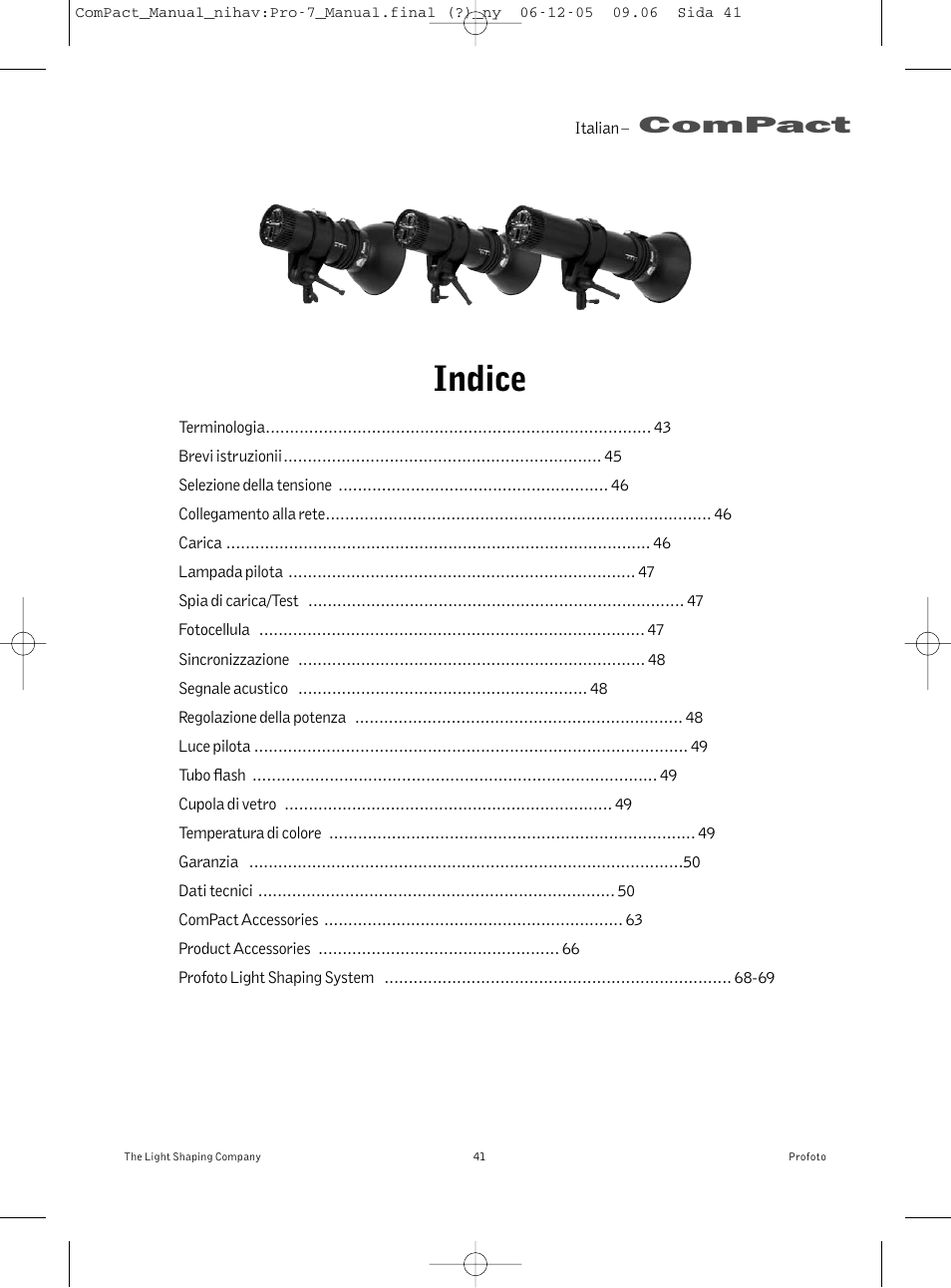 Indice, Compact | Profoto ComPact 300 User Manual | Page 41 / 72