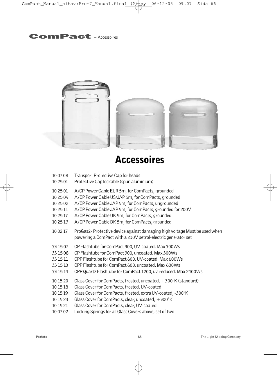 Accessoires, Compact | Profoto ComPact 300 User Manual | Page 66 / 72