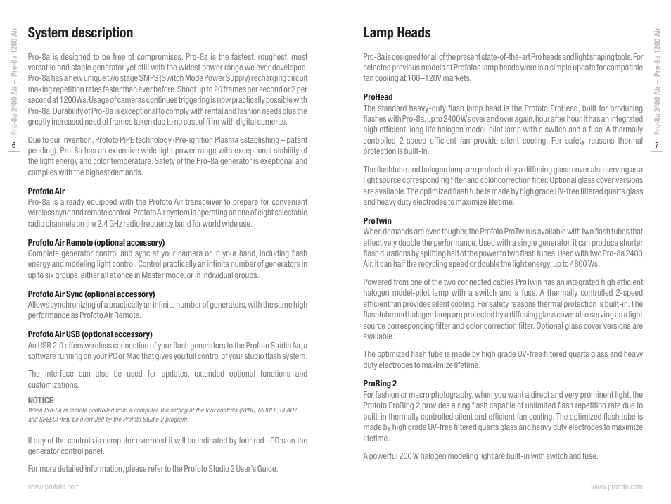 Lamp heads, System description | Profoto Pro-8a Generator Pro-8a 2400 Air User Manual | Page 4 / 12