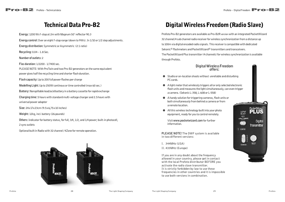 Technical data pro-b2, Digital wireless freedom (radio slave) | Profoto Pro-B2 User Manual | Page 15 / 17