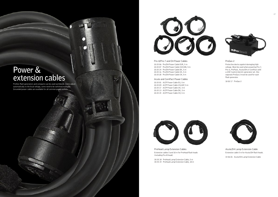 Power & extension cables | Profoto 250 W User Manual | Page 24 / 31