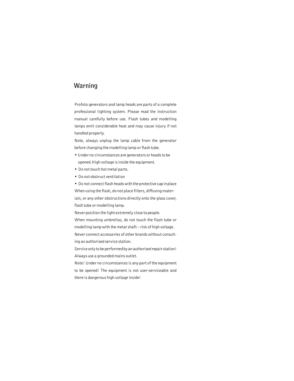 Warning | Profoto ACUTE2 1200 User Manual | Page 2 / 28