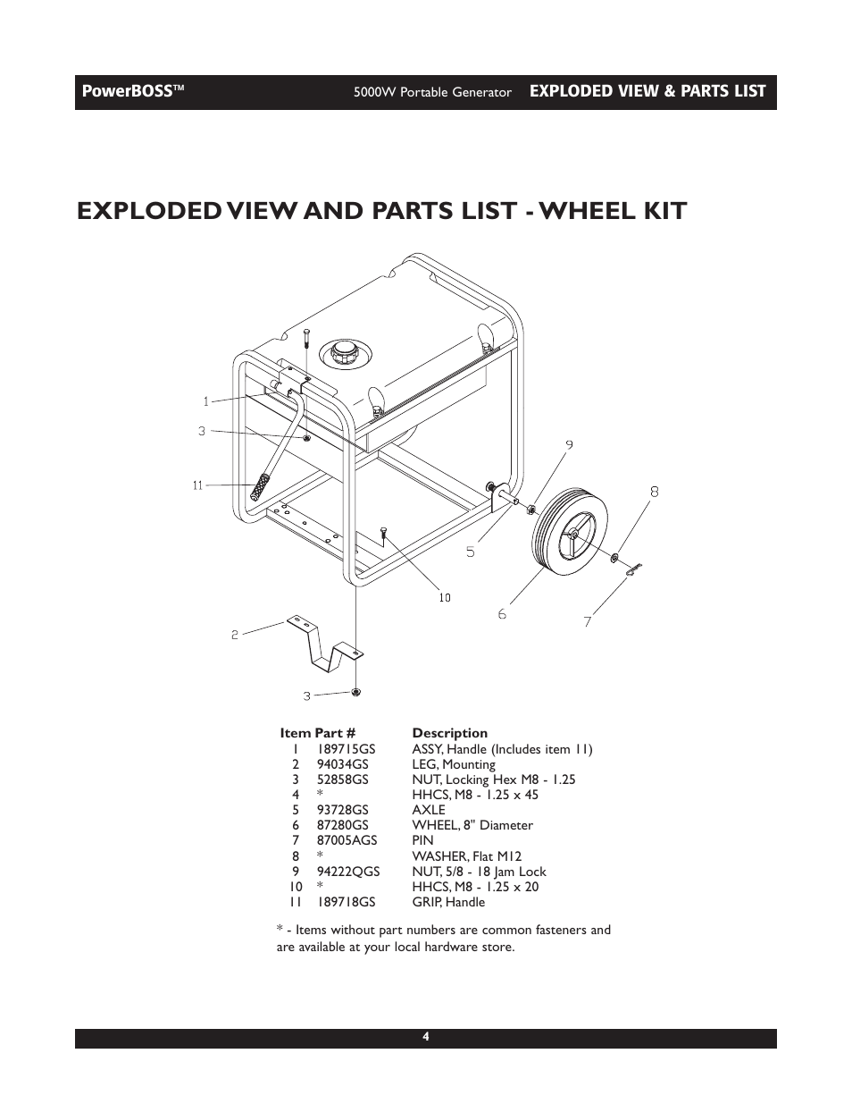 Exploded view and parts list - wheel kit | PowerBass 30222 User Manual | Page 4 / 4