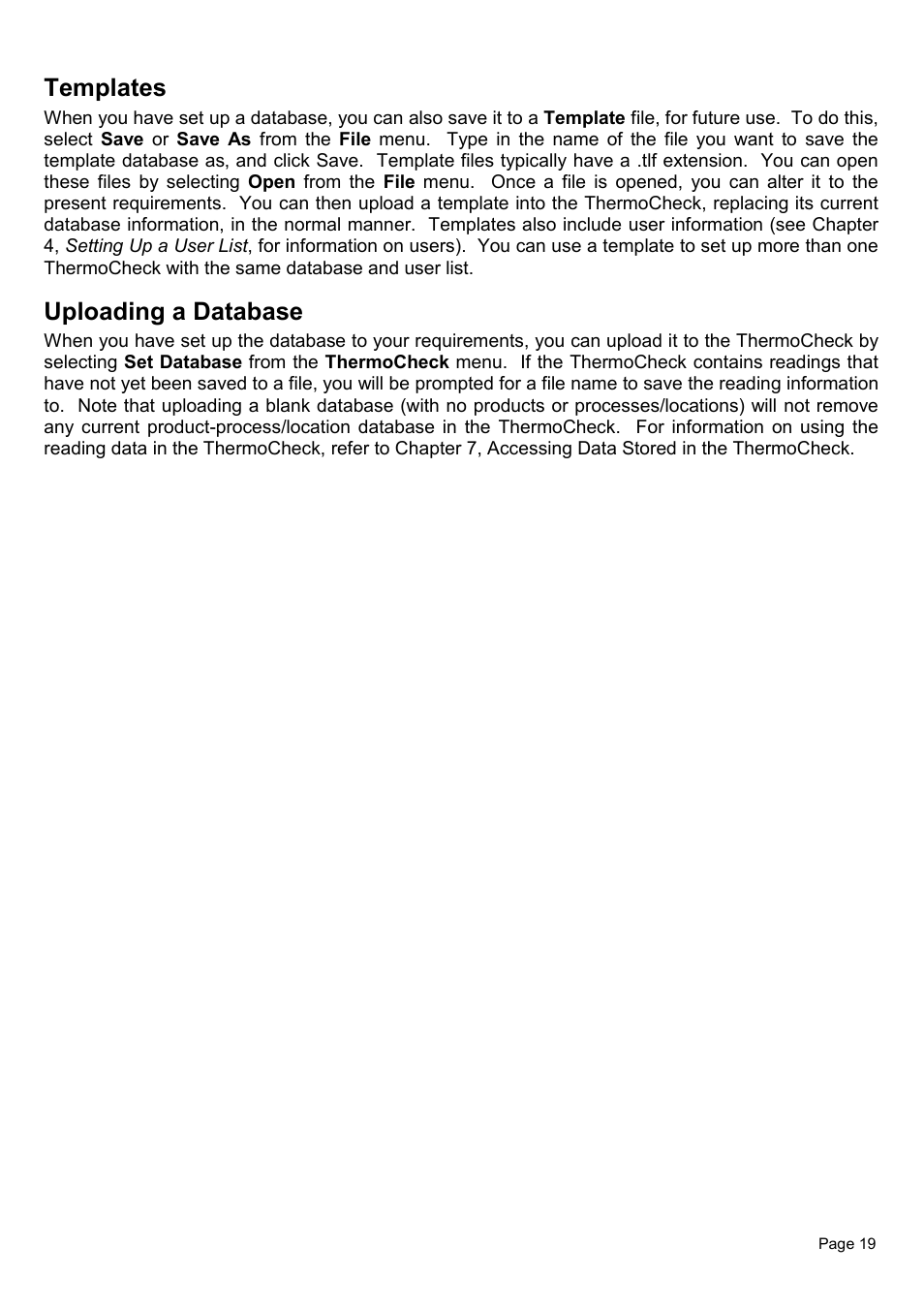 Templates, Uploading a database | Piega Thermo Check for Windows 1.6 User Manual | Page 23 / 44